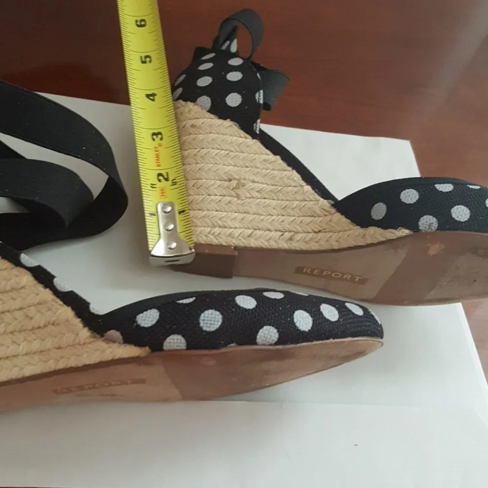 22:07 - REPORT Polka Dot Wedge Espadrille Ankle Sandals